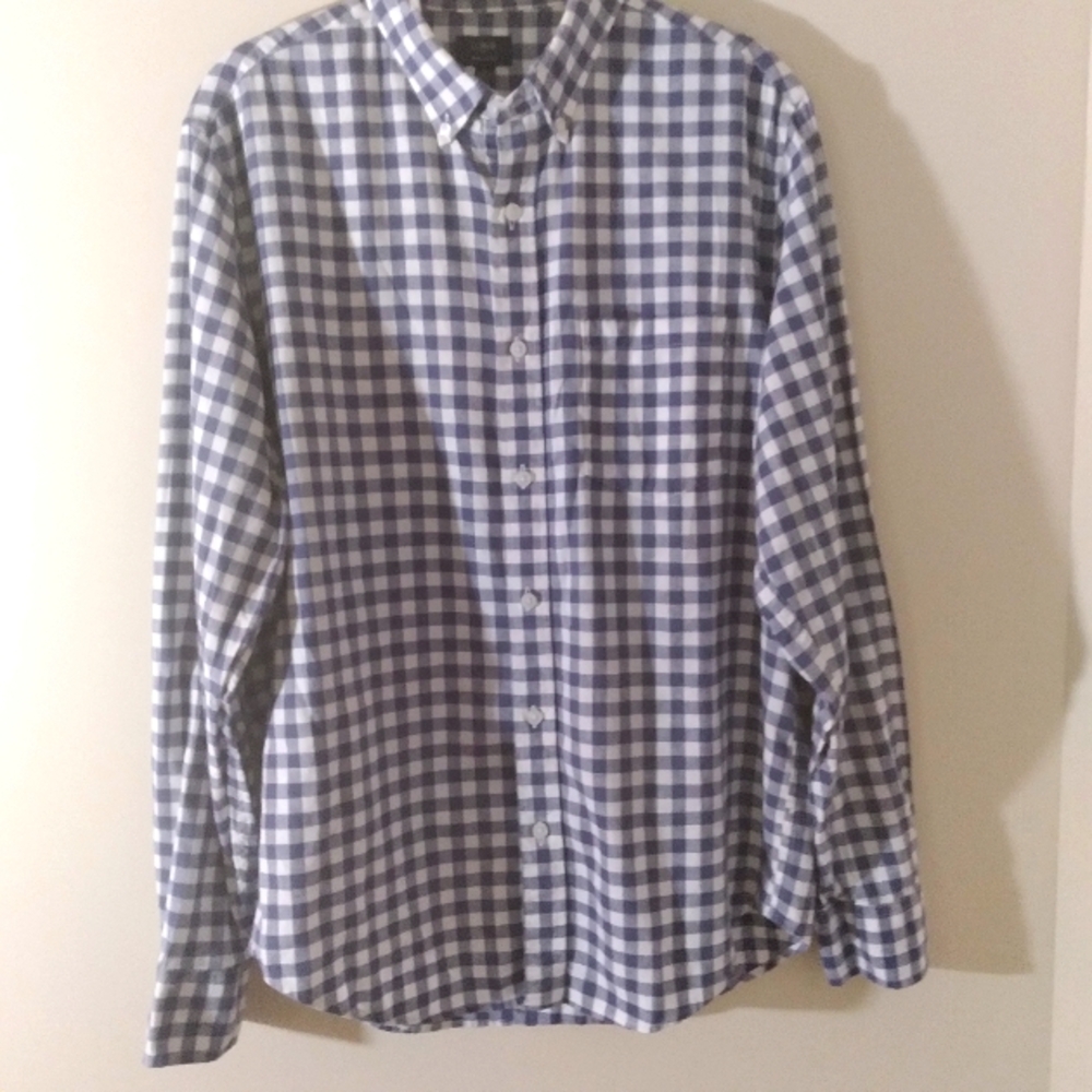J. Crew Linen Button‎ Down Shirt Blue White Gingham Casual Preppy Summer  Medium